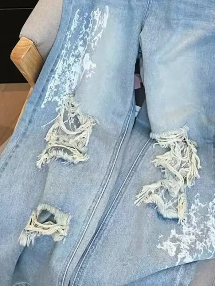 2025 Ropa Y2K mode lavé bleu Baggy dentelle empilé déchiré jean pantalon pour femmes vêtements droit doux décontracté
