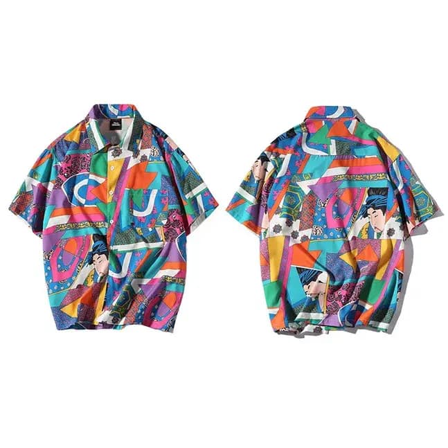 Hommes lâche Hip Hop chemise Harajuku japonais Ukiyo E Anime chemise à manches courtes haut hawaïen