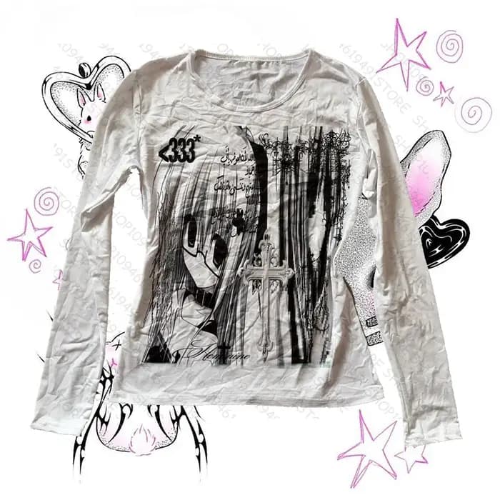 Vêtements Grunge pour femmes t-shirts graphiques Y2k hauts Shoujo fille Style vêtements femme 90s vê