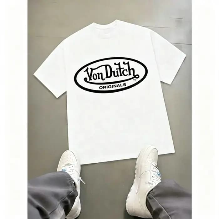 【Nouveauté】T-shirt graphique surdimensionné avec logo ovale Von Dutch Originals | T-shirt blanc en coton à manches courtes de style streetwear Y2K