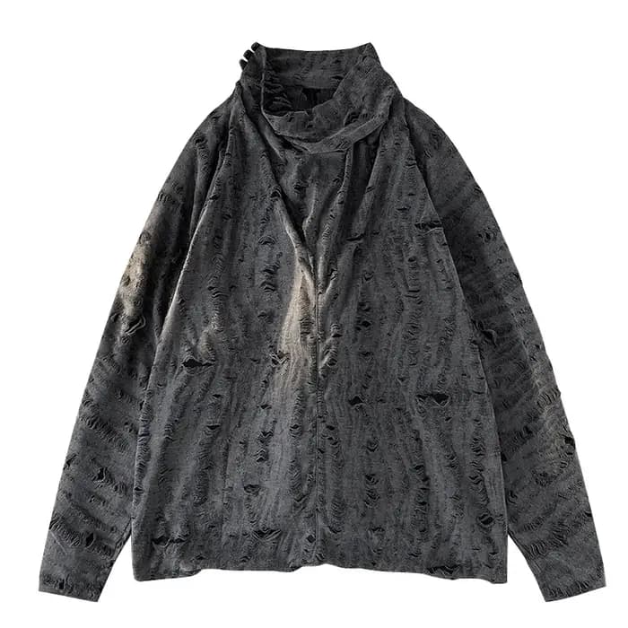 T-shirt à manches longues en coton déchiré pour hommes
