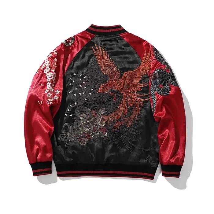 Veste de baseball en satin brodé Sukajan, manteau de printemps pour homme, manches longues, motif ti