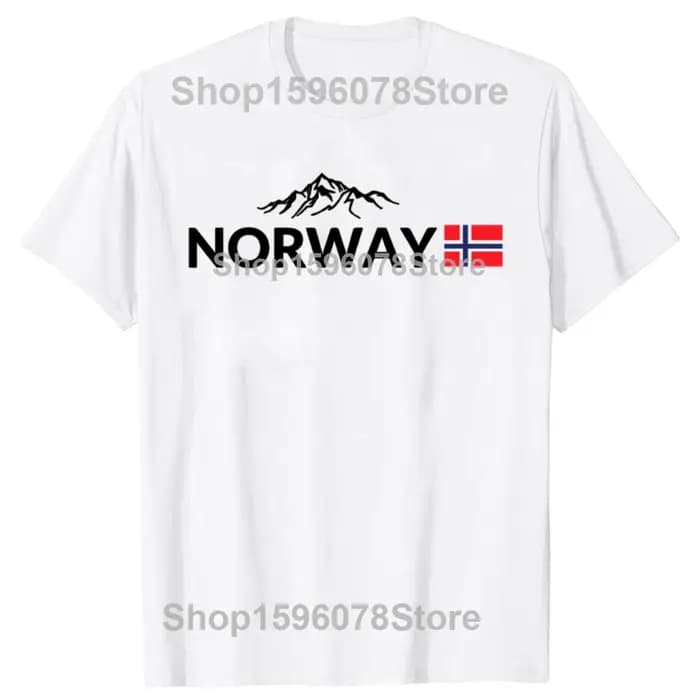 Drôle drapeau de la norvège montagne extérieur graphique T-shirts hommes femmes mode t-shirt décontracté 100% coton