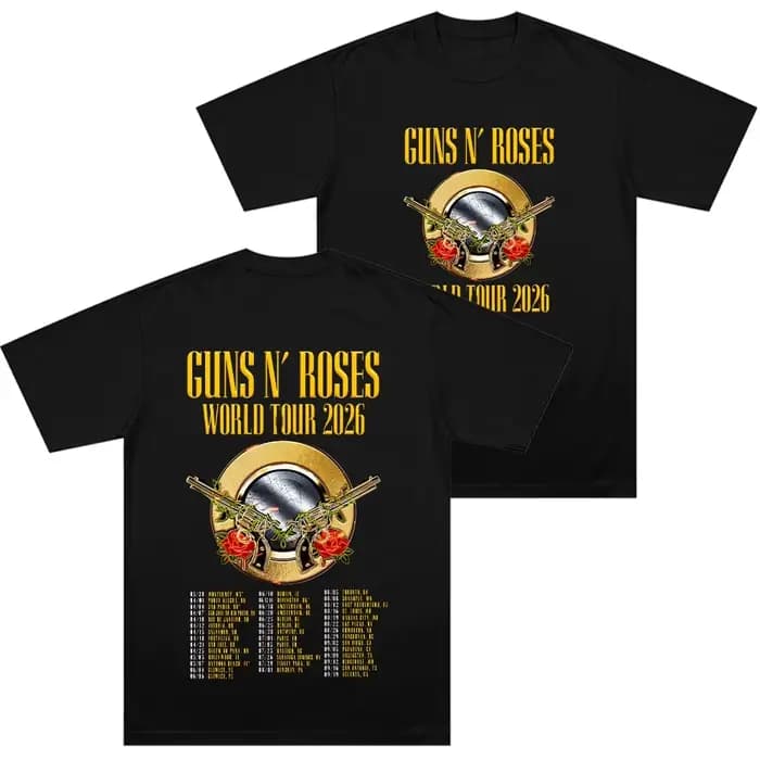 T-shirts Guns N Roses World Tour 2026, t-shirts graphiques à double rose, style rock, hip hop, stree