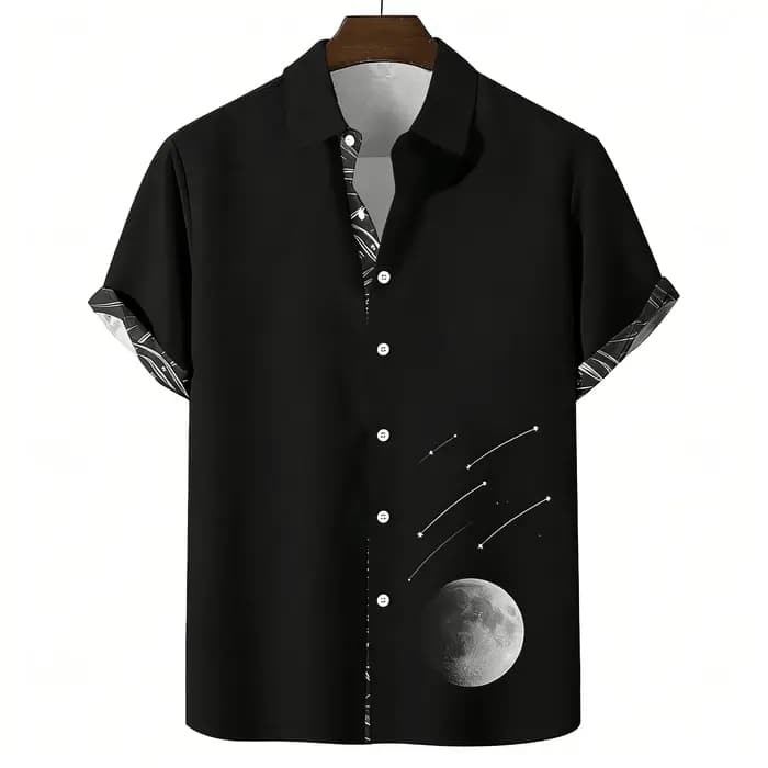 Chemise à manches courtes pour homme avec imprimé palmiers au coucher du soleil