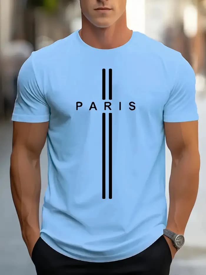 T-shirt d'été ample pour hommes imprimé en 3D, T-shirt moulant décontracté à col rond imprimé Paris,