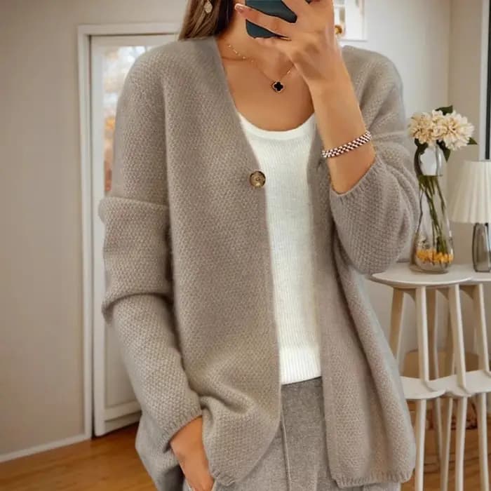 Cardigan tricoté à manches longues et col en v pour femme