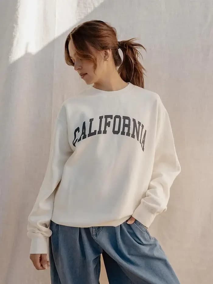 WXOY Sweat à Capuche Femme A/W Streetwear 100% Coton Imprimé Lettres California Oversize Col Rond Décontracté Coupe Ample Pull