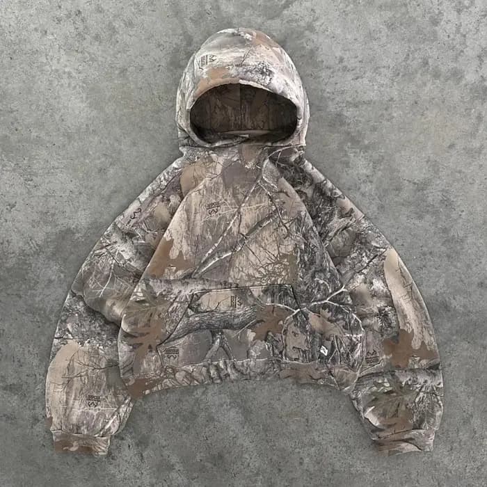 Y2K sweat à capuche rétro hommes imprimé motif de Camouflage pull sweats haute rue Hip Hop Streetwear surdimensionné