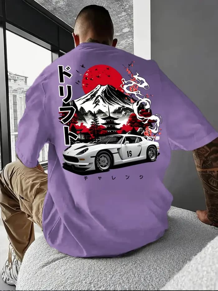 Le nouveau T-shirt pour hommes d'été 2025 comprend un motif de voiture de sport japonais décontracté et à la mode imprimé à manches courtes