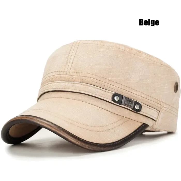 Casquette plate réglable en coton délavé à bord en cuir pour école militaire