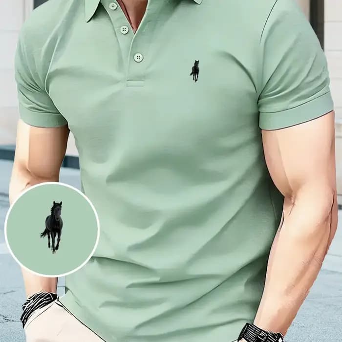 Polo noir pour homme à imprimé cheval