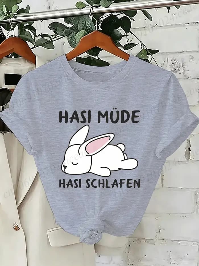 T-shirts « Bunny Is Tired » – T-shirt graphique « Lazy Bunny » pour femme, décontracté, col rond, ma