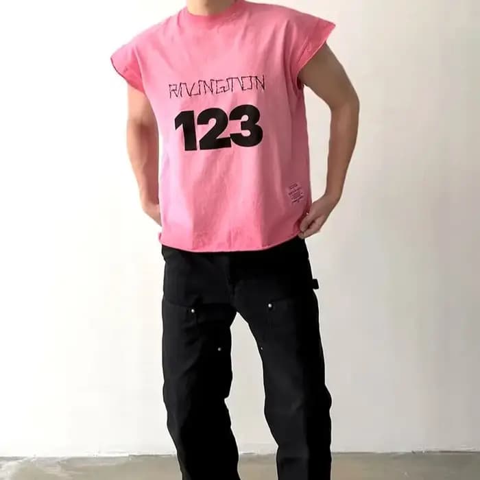 Haute qualité ample Vintage RRR123 manches coupées t-shirt hommes femme hauts à la mode