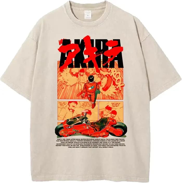 Akira Vintage Manga graphique T-shirt Harajuku lavé surdimensionné