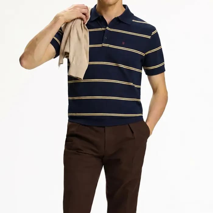 Polo à manches courtes brodé à rayures CH pour homme