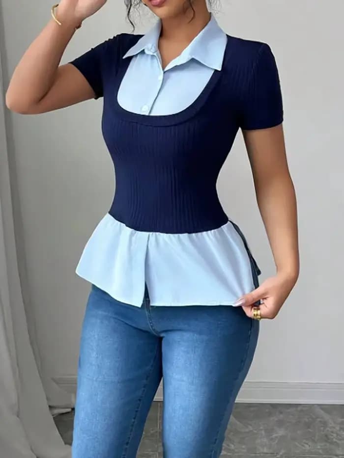 T-shirt pour femme Printemps-Été Bleu marine