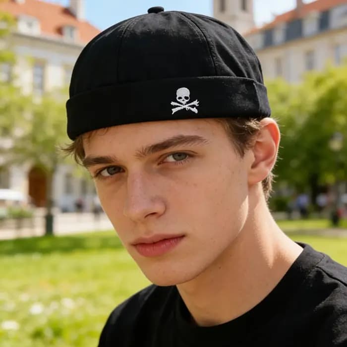 Casquettes Docker brodées motif crâne