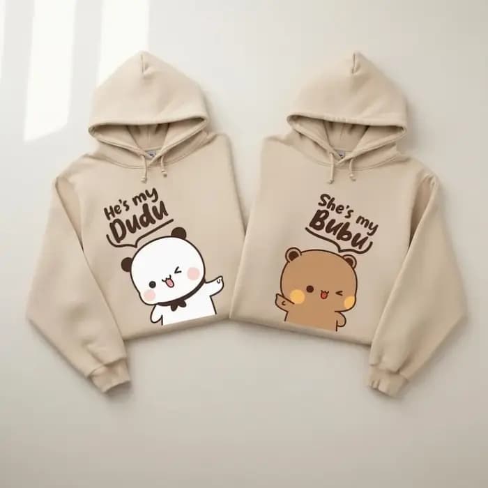 Bubu Dudu Bear Couple sweats à capuche assortis pour elle et lui tenue pull col rond manches longues mode doux