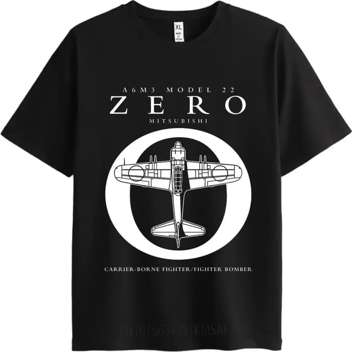 T-shirt col rond unisexe, Streetwear, Design d'avion de chasse zéro imprimé rétro, t-shirt d'été pou