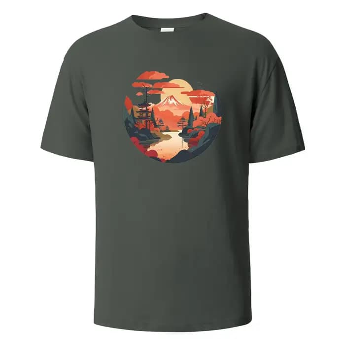 T-Shirt Imprimé Mont Fuji pour Homme et Femme, Streetwear Décontracté à Manches Courtes, Basique, en