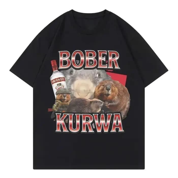 T-shirt Homme Graphique Y2K à Manches Courtes et Col Rond – Motif Souris Amusante Bober Kurwa