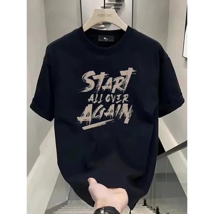 T-shirt décontracté pour homme MarsMax avec imprimé lettres 'Start All Over Again'