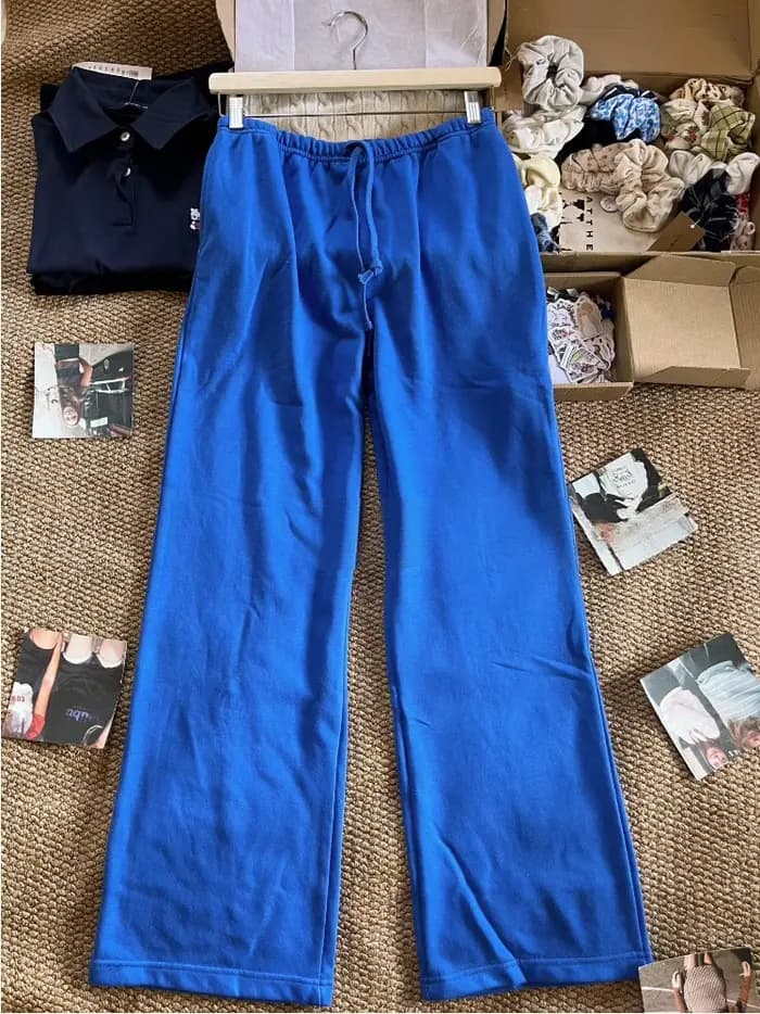 Mode électrique bleu cordon Joggers pantalons de survêtement femmes automne décontracté taille haute