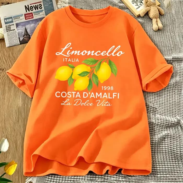 Limoncello Italia La Dolce Vita T-shirt à imprimé citron pour femme, décontracté, respirant, à manch