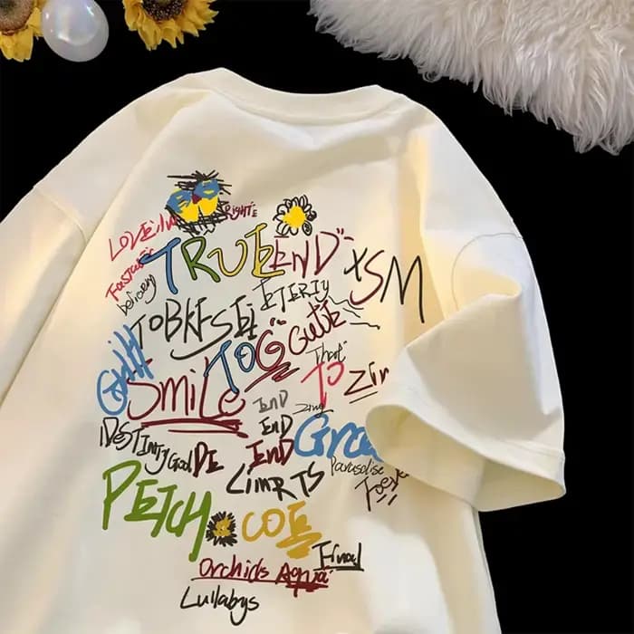 T-shirt à manches courtes en pur coton pour hommes, imprimé graphique, décontracté, polyvalent, à la mode, vêtements de protection UV, pour hommes et femmes