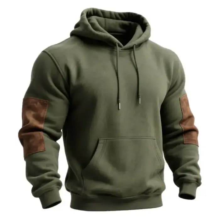 Ensemble de jogging à capuche et pantalon de survêtement en daim marron avec coutures vertes de l'armée vintage pour hommes