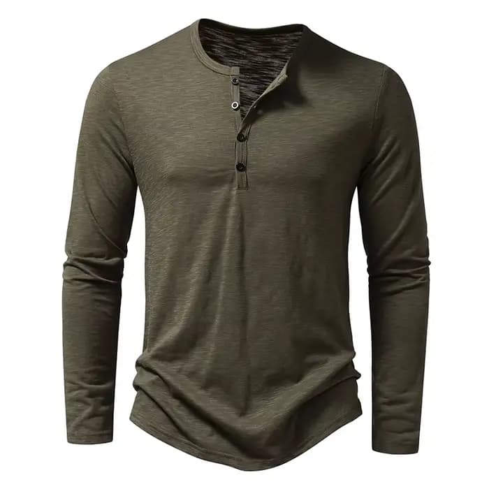 Nouveau hommes coton Henley t-shirt à manches longues T-Shirts basique décontracté bouton col respirant quotidien haut