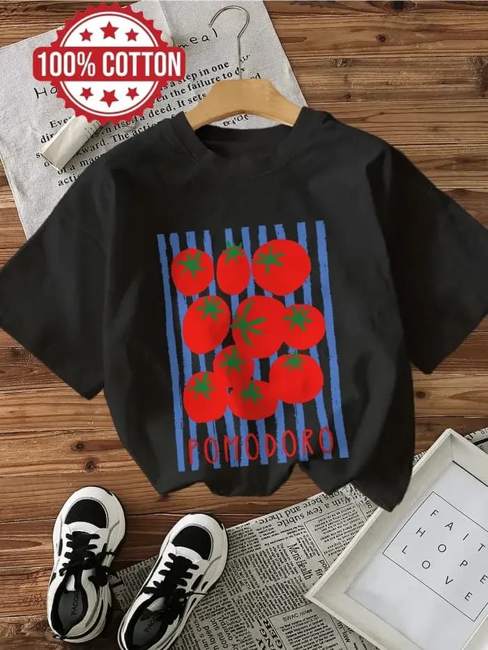T-shirt confortable et tendance à rayures tomate