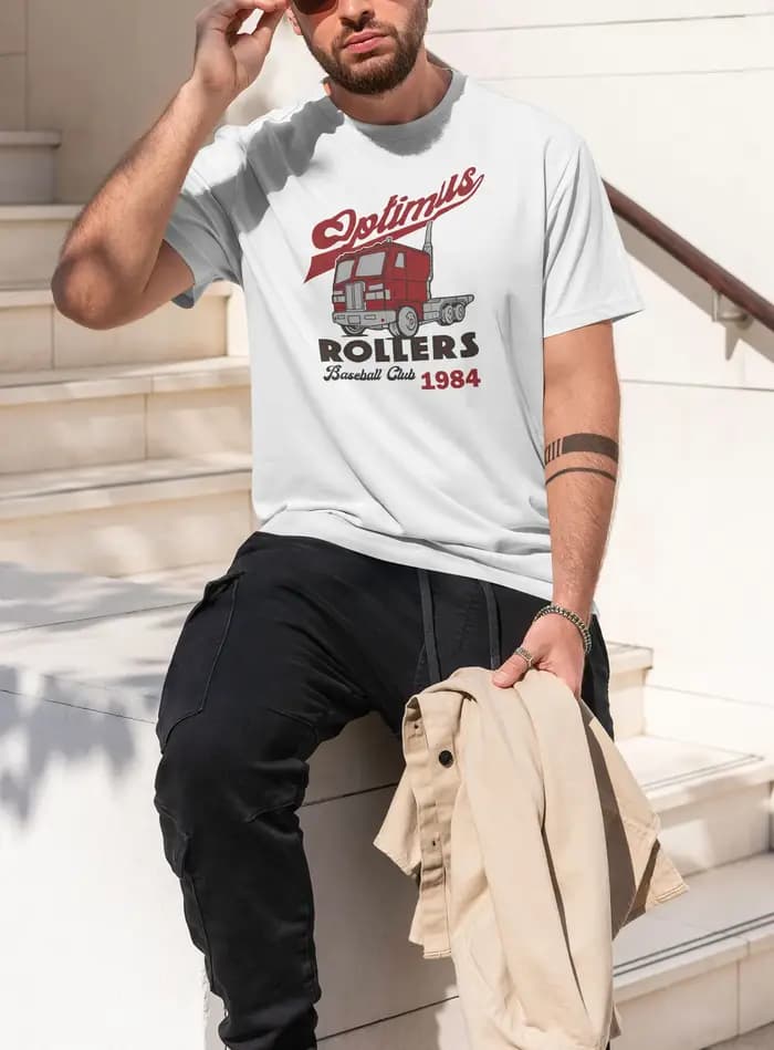 Hommes coton Optimus rouleaux graphique drôle t-shirt rue Style décontracté