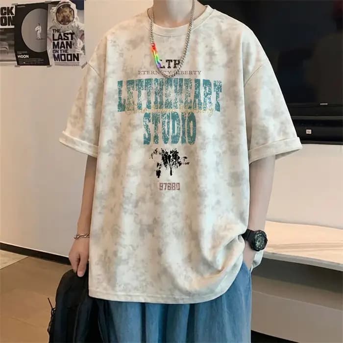 T-shirts imprimés tie-dye avec lettres pour hommes