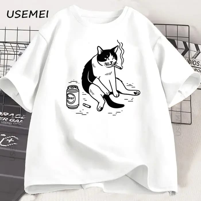 Drôle fumer chat Meme T-Shirt hommes Cigarette blague