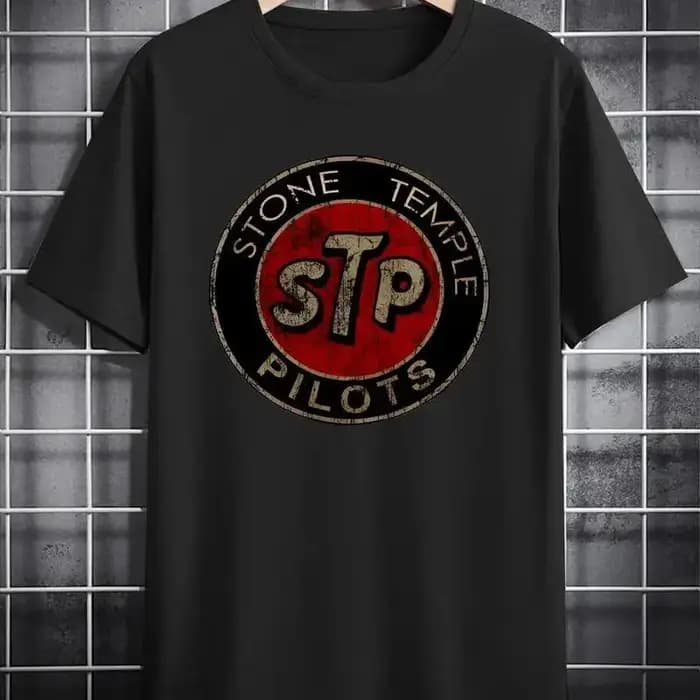 Stone Temple Pilots Print T-shirt décontracté à col rond pour hommes, noir, court