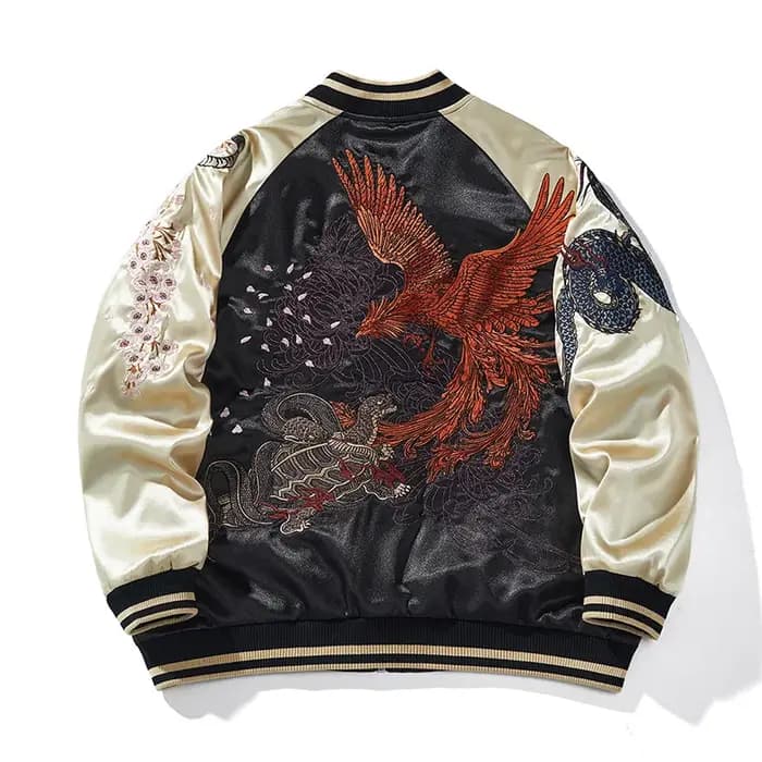 Veste de baseball en satin brodé Sukajan, manteau de printemps pour homme, manches longues, motif ti