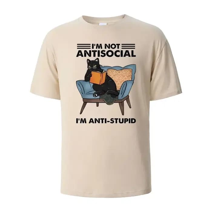 T-Shirt d'Été Antisocial pour Homme et Femme, 100% Coton, Col Rond, Surdimensionné, Décontracté, à M