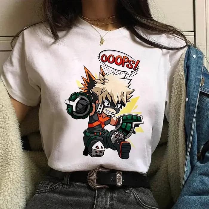 Katsuki Bakugo femmes Anime t-shirt bandes dessinées japonais graphique imprimé dessin animé haut surdimensionné t-shirt femme mujer camisetas
