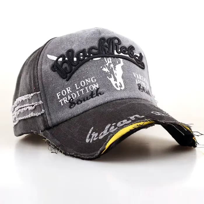 Casquette de baseball unisexe, broderie 3D tête de taureau, effet vieilli, franges, style décontract
