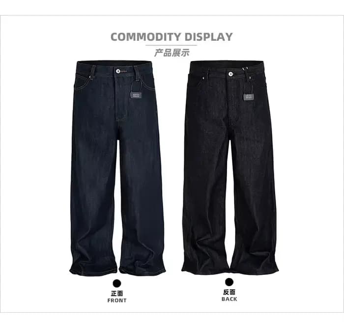 MIJKO noir bleu hommes Baggy jean droit couleur unie Cleanfit ample décontracté Denim pantalon unise