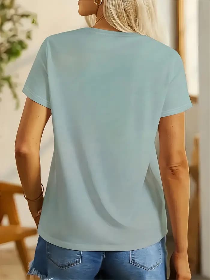 T-shirt bleu clair pour femme - Motif graphique de couple fantaisiste
