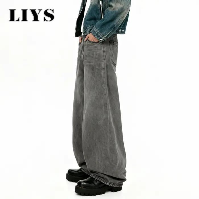 Jean Américain Rétro Baggy à Jambes Larges Gris Noir pour Homme – Printemps-Été