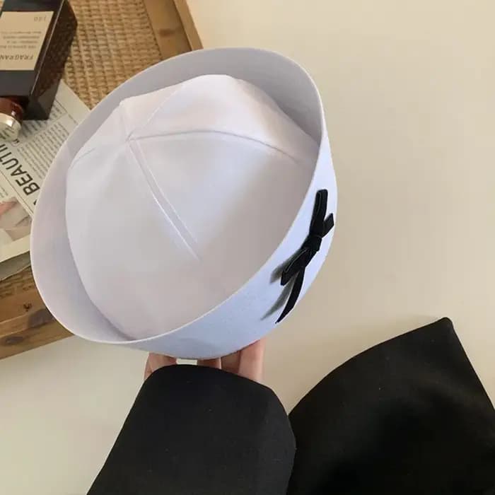 Béret marin en tissu style coréen avec nœud papillon et visière relevable