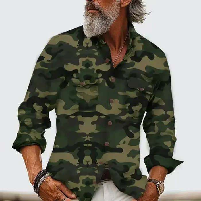 2025 printemps automne chemise pour hommes imprimé Camouflage revers haut à manches longues vêtements amples plusieurs