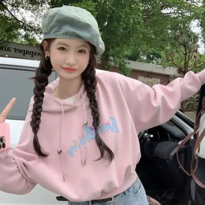 Femme hauts à capuche polaire Emo esthétique essentiel concepteur coréen Streetwear Y2k 2000s Style graphique sweat