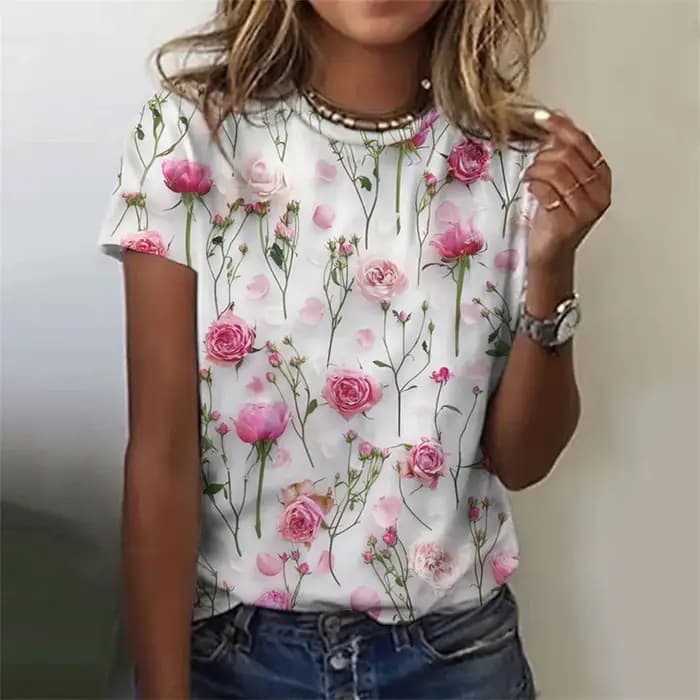 T-shirt à Manches Courtes et Col Rond pour Femme