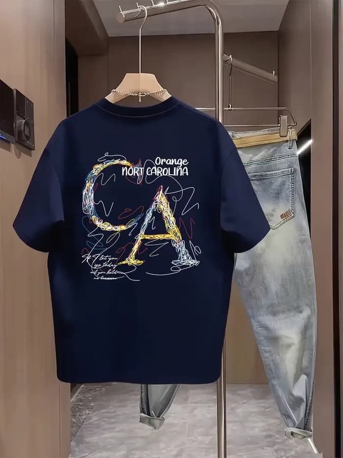 T-shirt pour homme en coton 100% avec imprimé lettres multicolores dessinées à la main