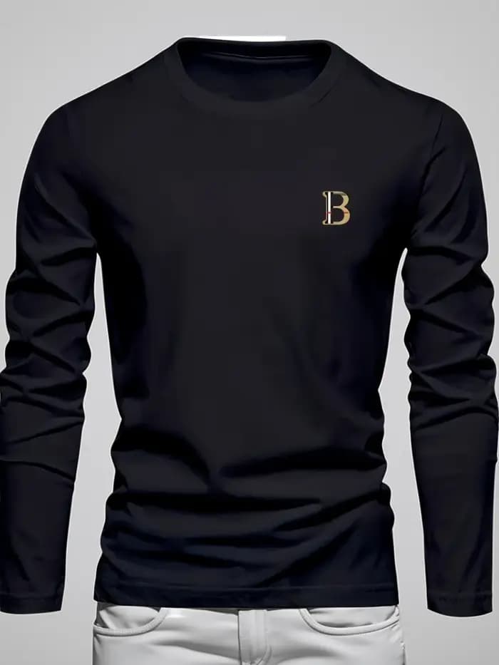 T-shirt à manches longues pour homme, 100% coton pur, ample et tendance, imprimé avec un motif de le